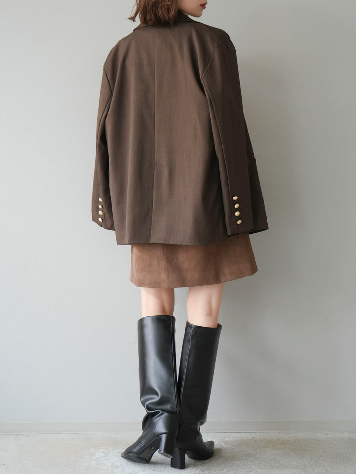 [SET]ゴールドボタンツイルダブルテーラードジャケット+ショルダーポーチ付スウェードミニワンピース(2set)