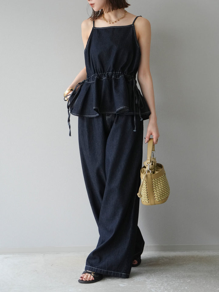 [SET]デニムタックフレアキャミソール＆イージーワイドパンツSET UP(2set)