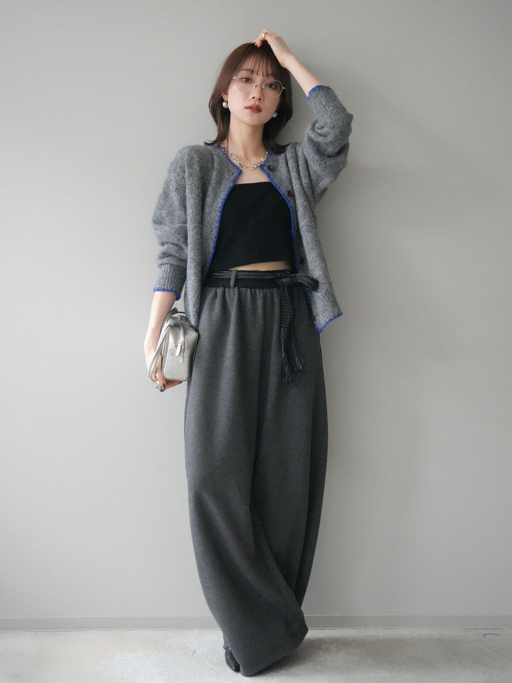 [予約]編み込みベルト付きウエスト配色スエットパンツ/gray