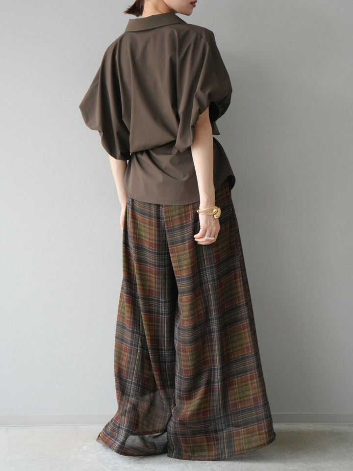 [預購] 透視格紋寬鬆褲/棕色