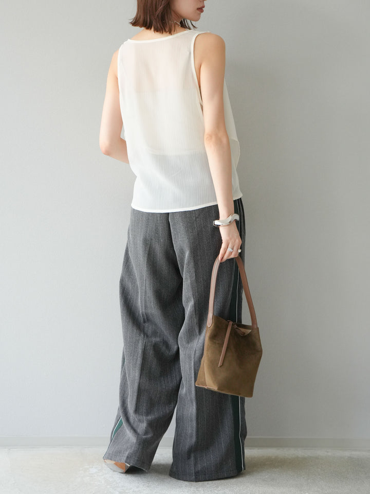 [予約]サイドラインストライプワイドパンツ/チャコール