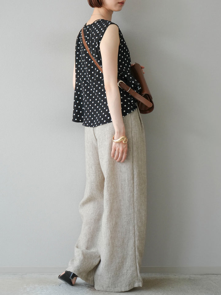 [予約]リネンライクベルト付タックループワイドパンツ/ベージュ