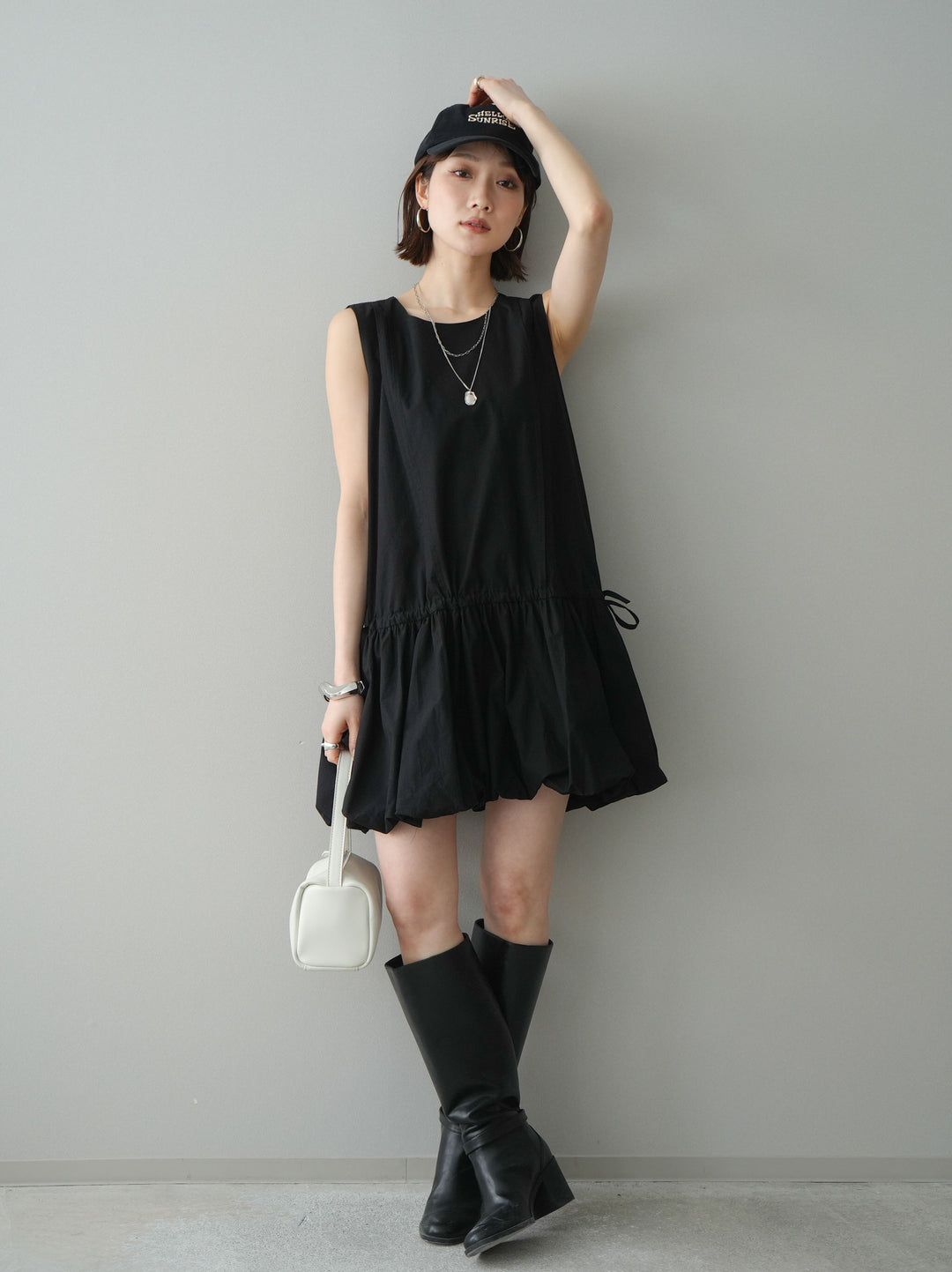 [予約]ノースリバルーンミニワンピース/black