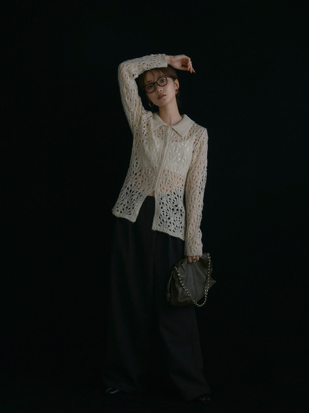 [予約]ラップデザインタックワイドパンツ/ブラック