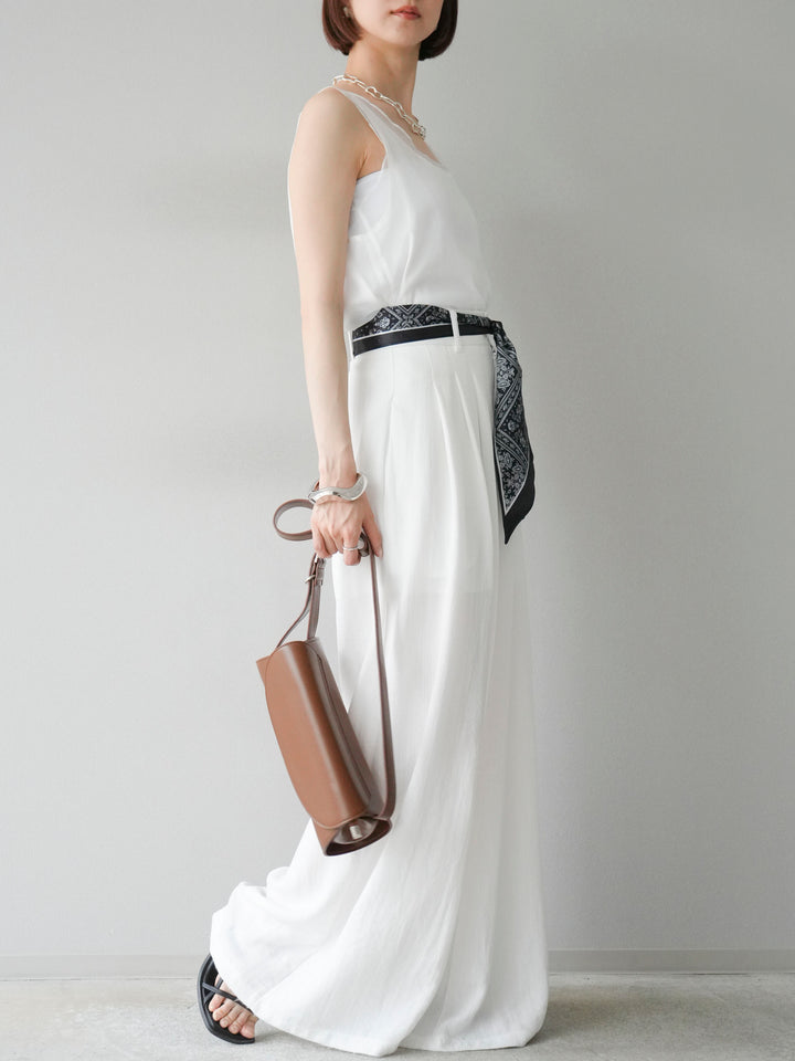 [予約]スカーフベルト付3タックワイドパンツ/オフ