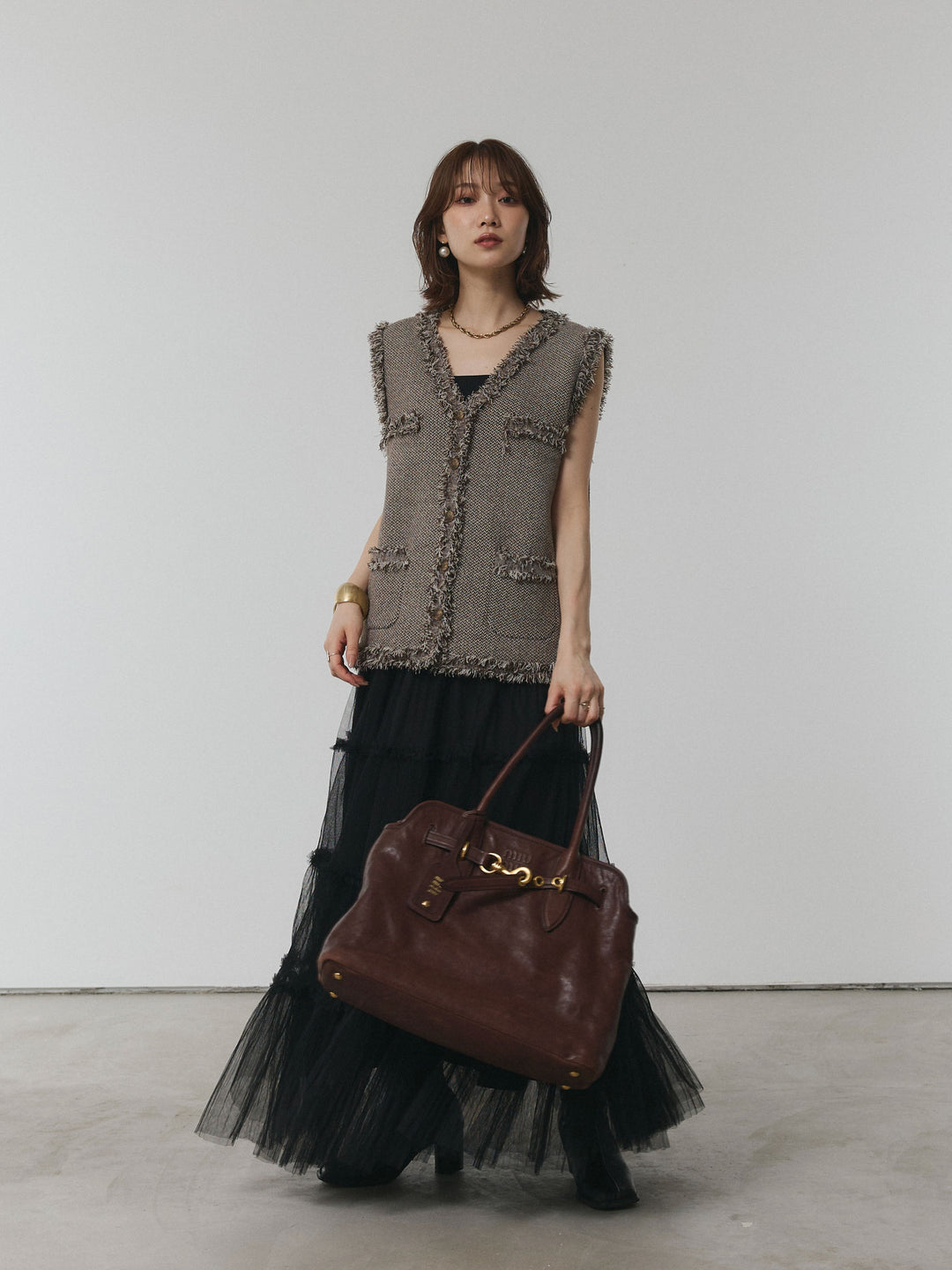 [予約]チュールティアードフレアスカート/ブラック