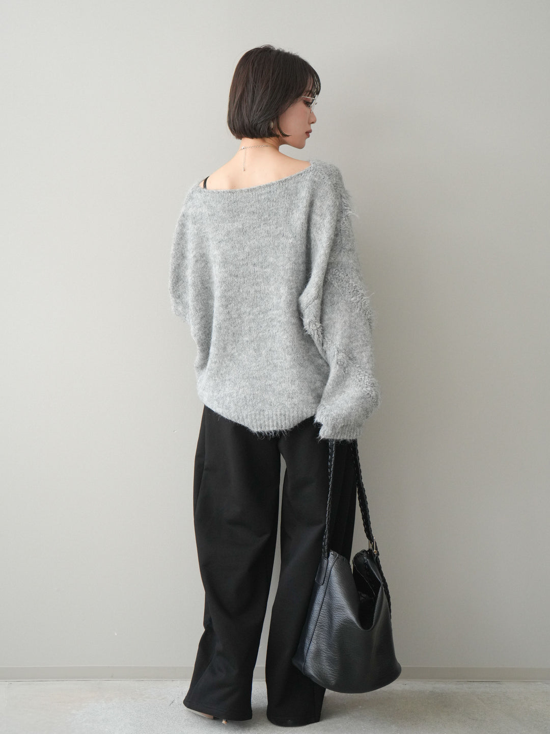 [SET]シャギーデザインニットプルオーバー+裾ZIPスエットワイドパンツ(2set)