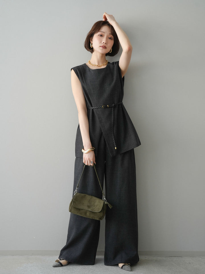[SET]ベルト付ノースリーブトップス＆ワイドパンツSETUP