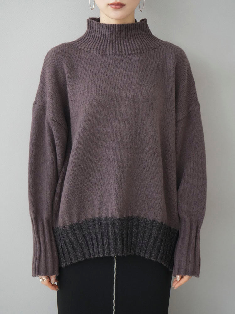予約]ハイネックバイカラーニットプルオーバー/モカ – Lumier 