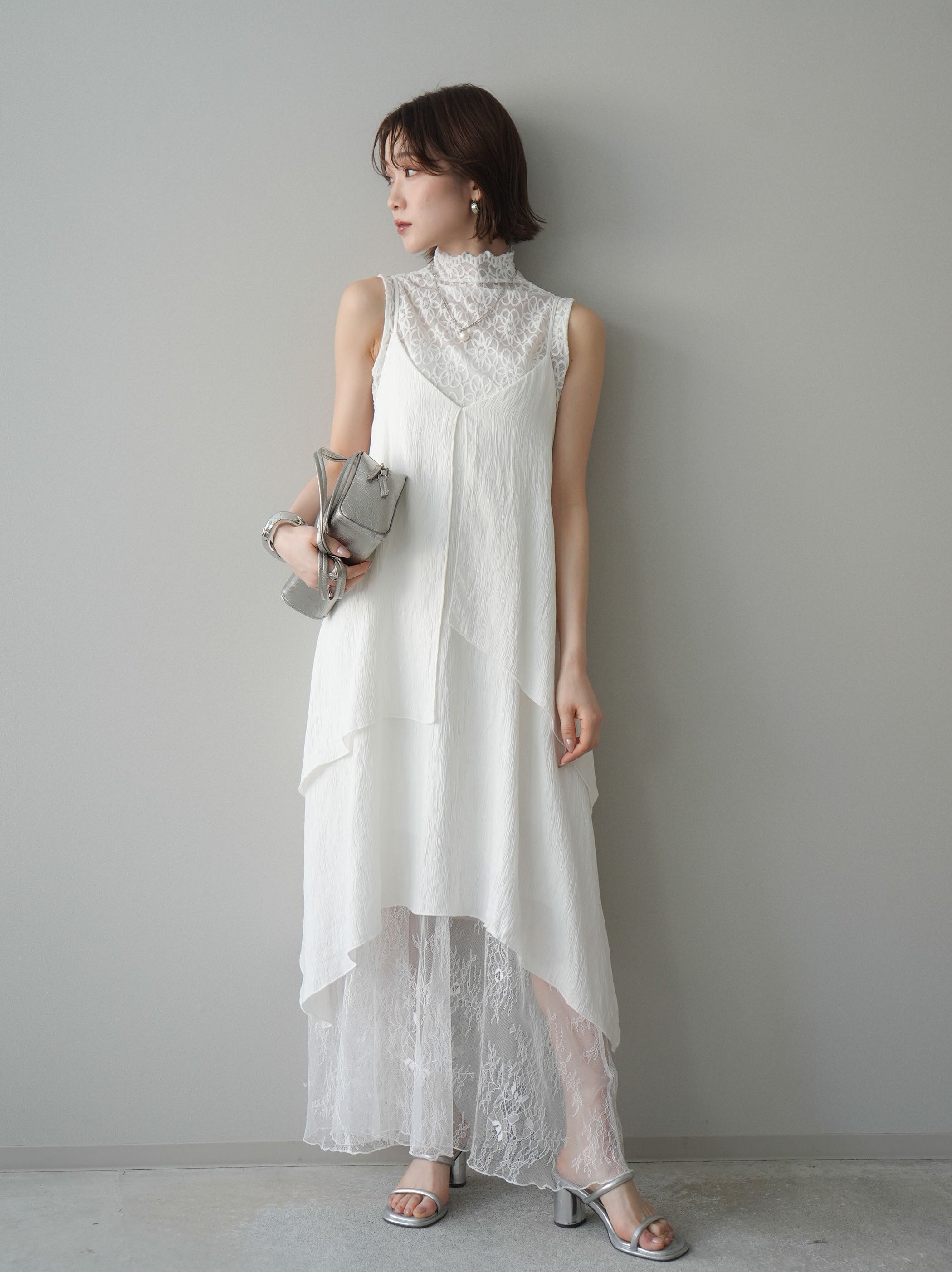 SET]レース切替アシンメトリーワンピース+選べるアクセセット(2set