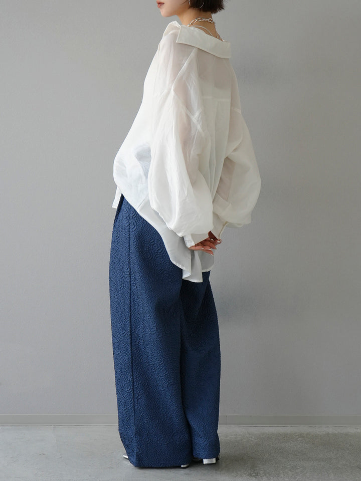 [Pre-order] Puffy jacquard wide pants/blue