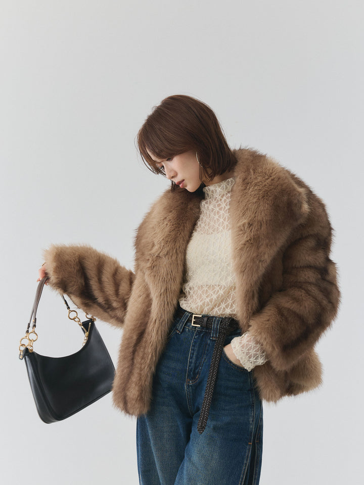 【Allure】[SET]フラワーレーストップス+サイドタックヴィンテージワイドデニム(2set)