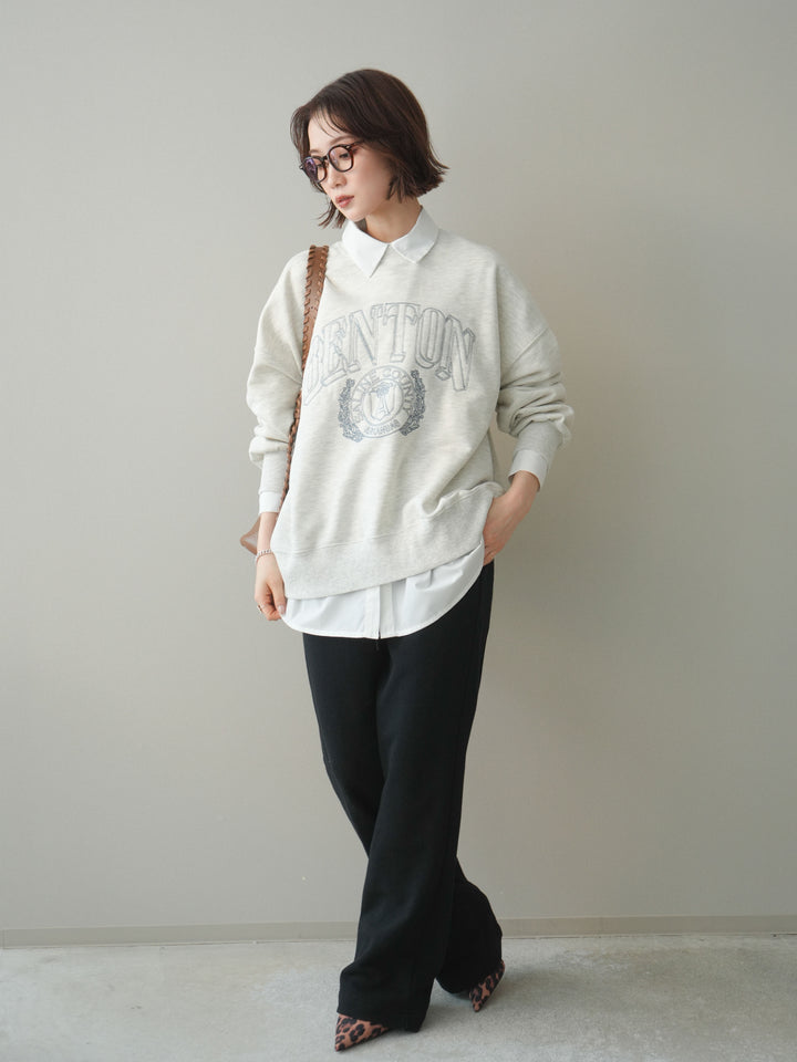 [SET]カレッジロゴ刺繍BIGスウェットプルオーバー+スウェットフレアパンツ(2set)