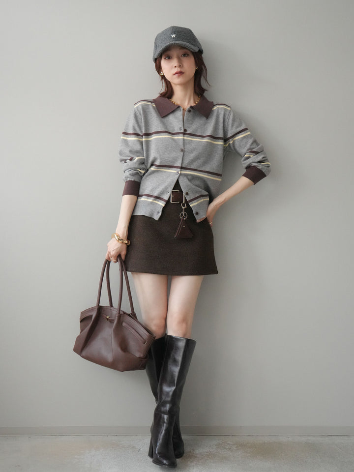 [予約]ウールタッチベルト付ミニスカート/brown