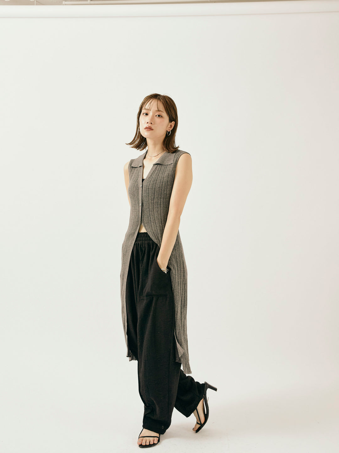 [予約]リネンライクベイカーバルーンパンツ/ブラック