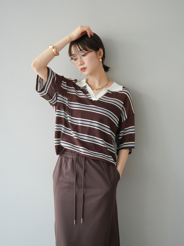 [予約]シアーポロニットプルオーバー/ブラウンボーダー