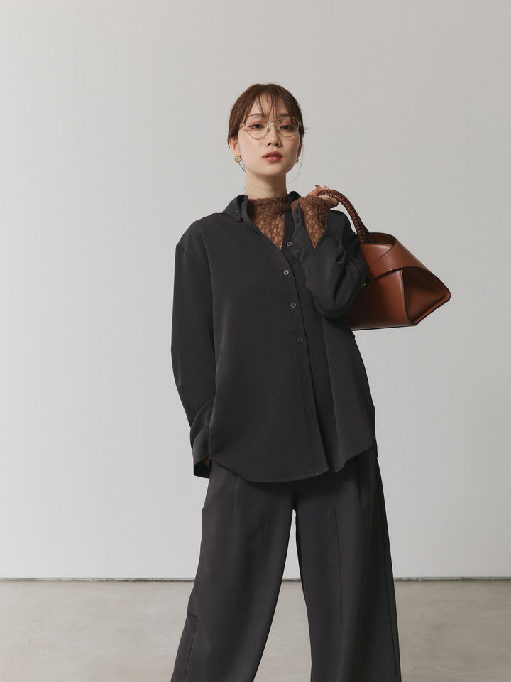 【Allure】[SET]ボタンダウンオーバーシャツ+デザインタックセンターシームアイドパンツ(2set)