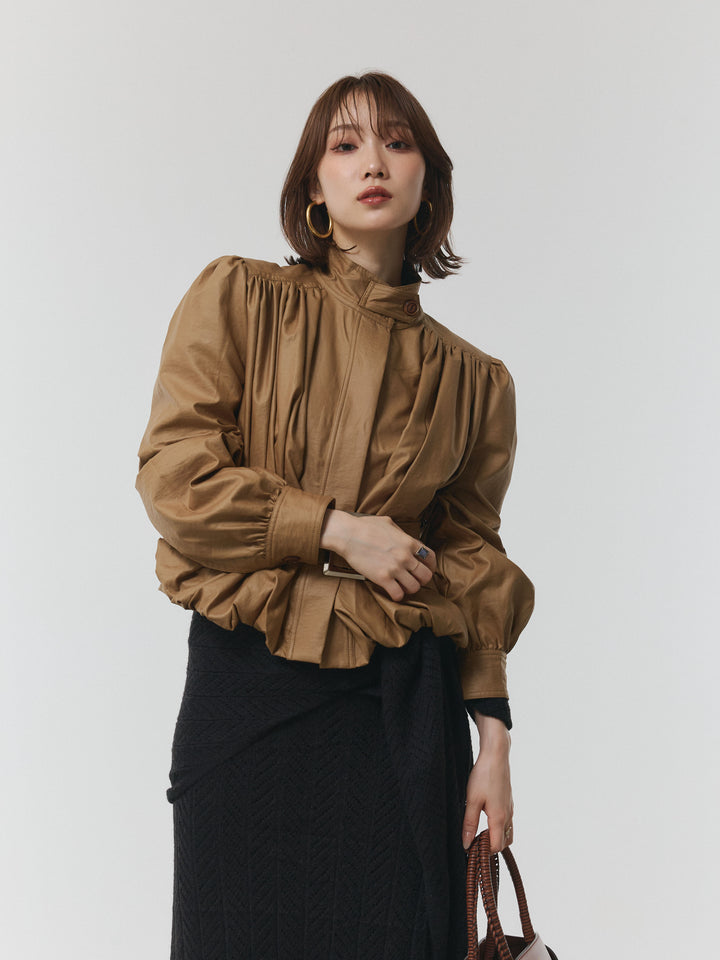 【Allure】[SET]透かし編みニットトップス＆スカート3SET+ベルト付バルーンレザーブルゾン(2set)