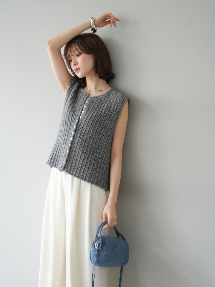 [予約]ランダムボタンニットベスト/チャコール