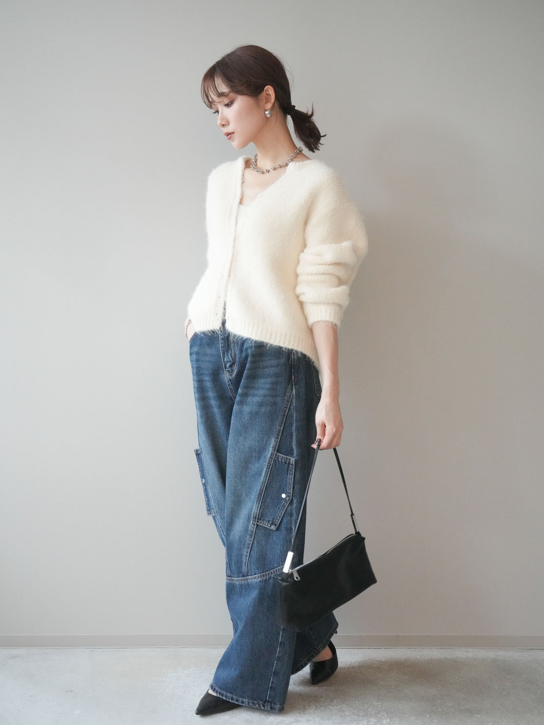 [予約]カーゴデザインコクーンデニムパンツ/navy