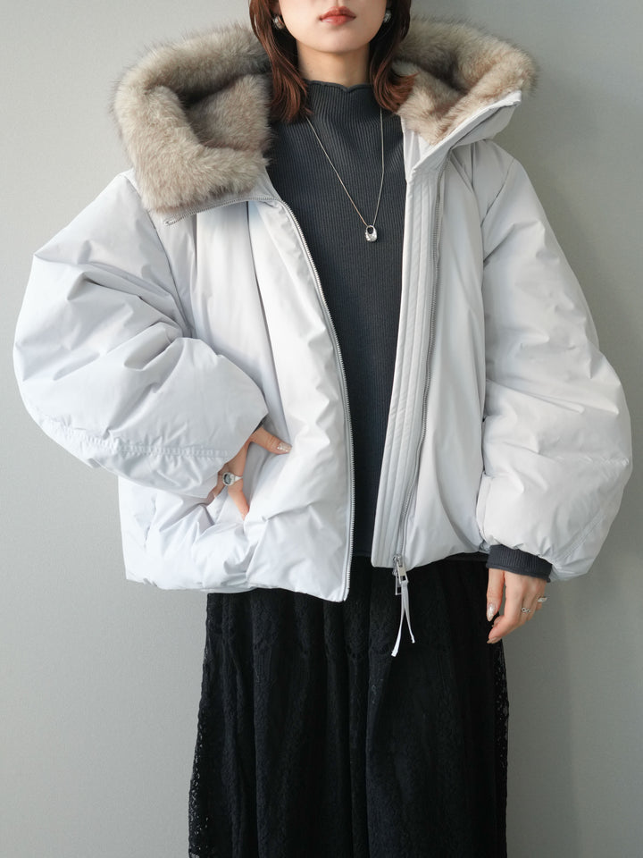 [予約]フードファーショートダウンコート/lightgray