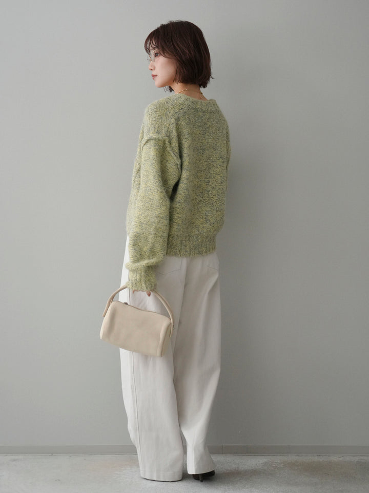 [SET]ミックスヤーンダブルZIPニットカーディガン+コットンツイルカーブパンツ(2set)