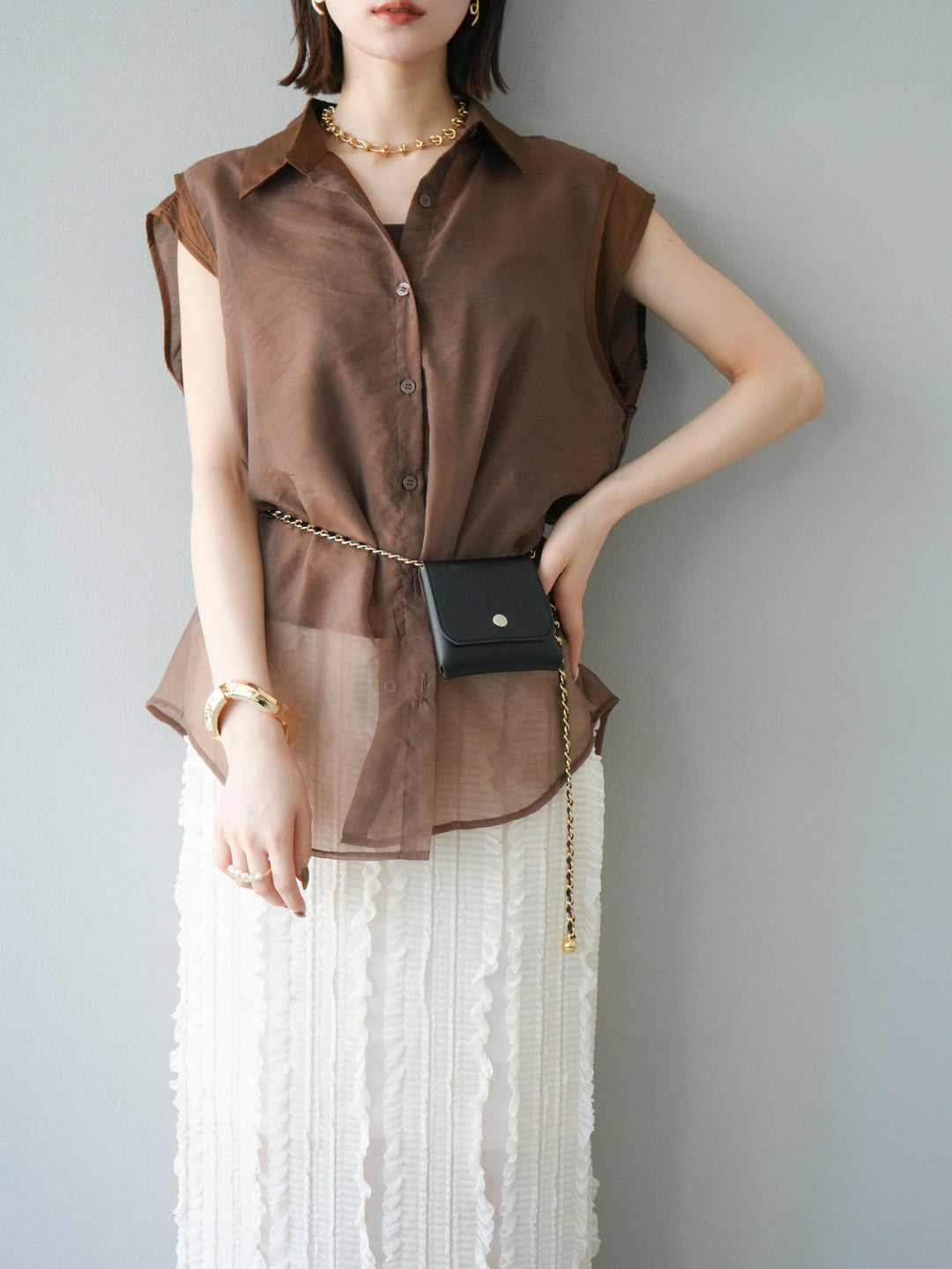 [SET] 硬紗層疊透視襯衫 + 硬紗層疊透視襯衫 (2set)