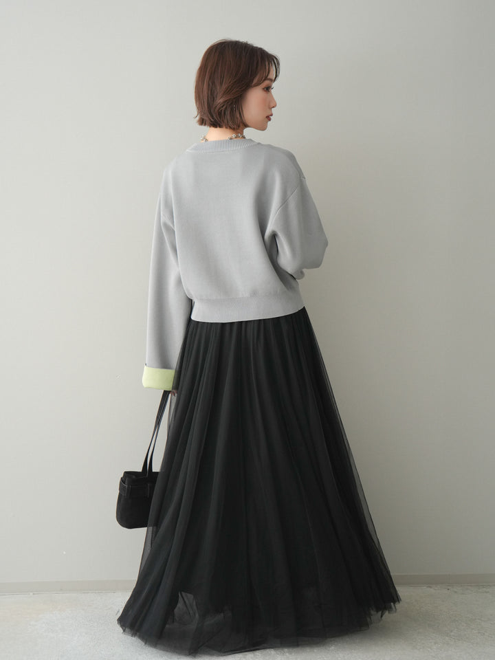 [SET]レーヨンポリダブルフェイスニットカーディガン+チュールボリュームスカート(2set)