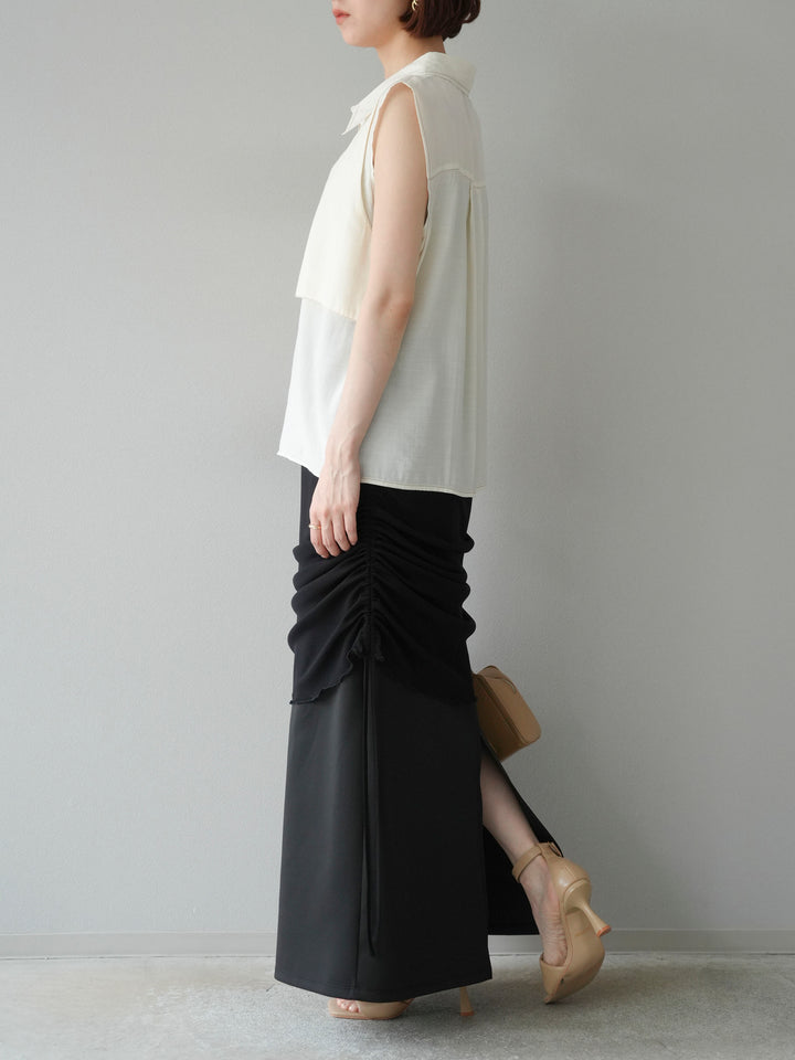 [予約]シアーレイヤードタイトスカート/ブラック