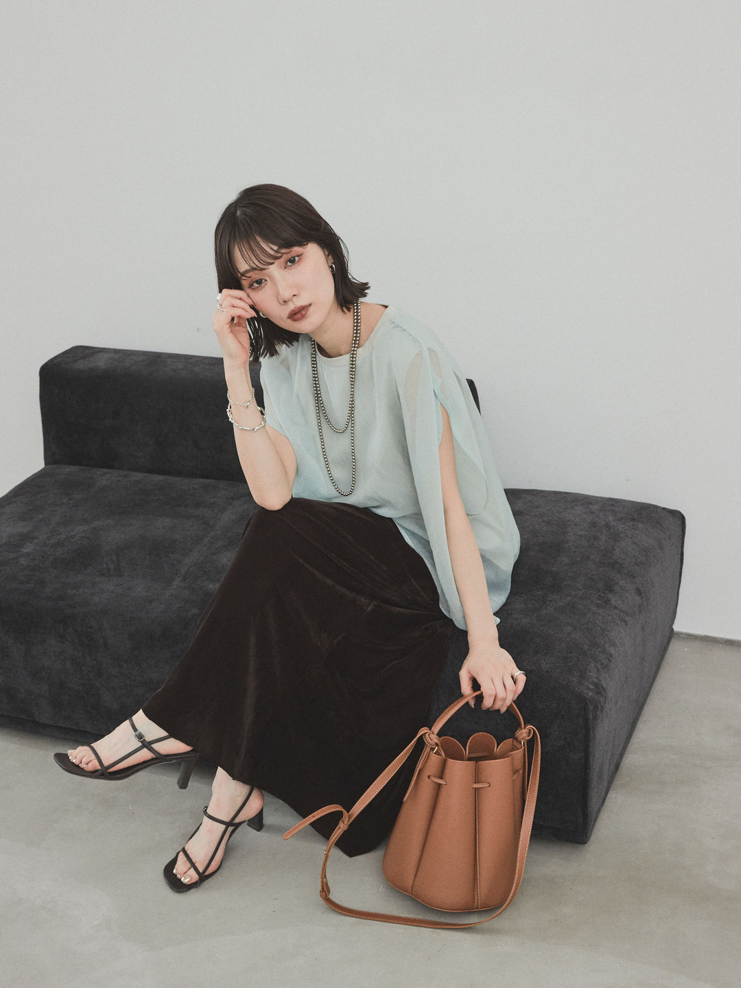 [予約]コンパクトスムースシアーレイヤードトップス/ミント