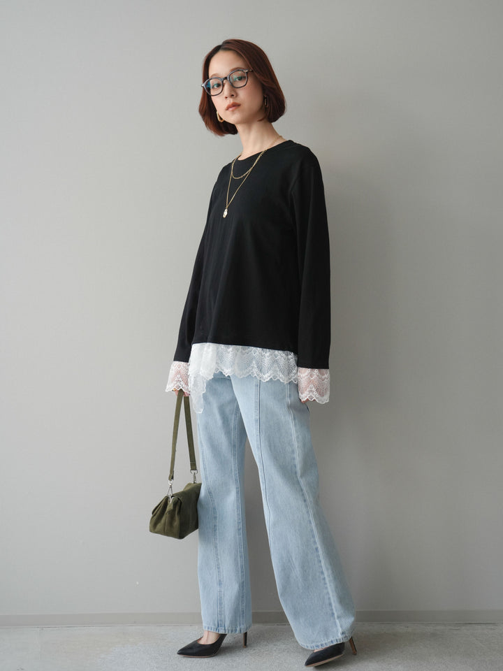 [予約]サイドラインフレアデニムパンツ/bleach