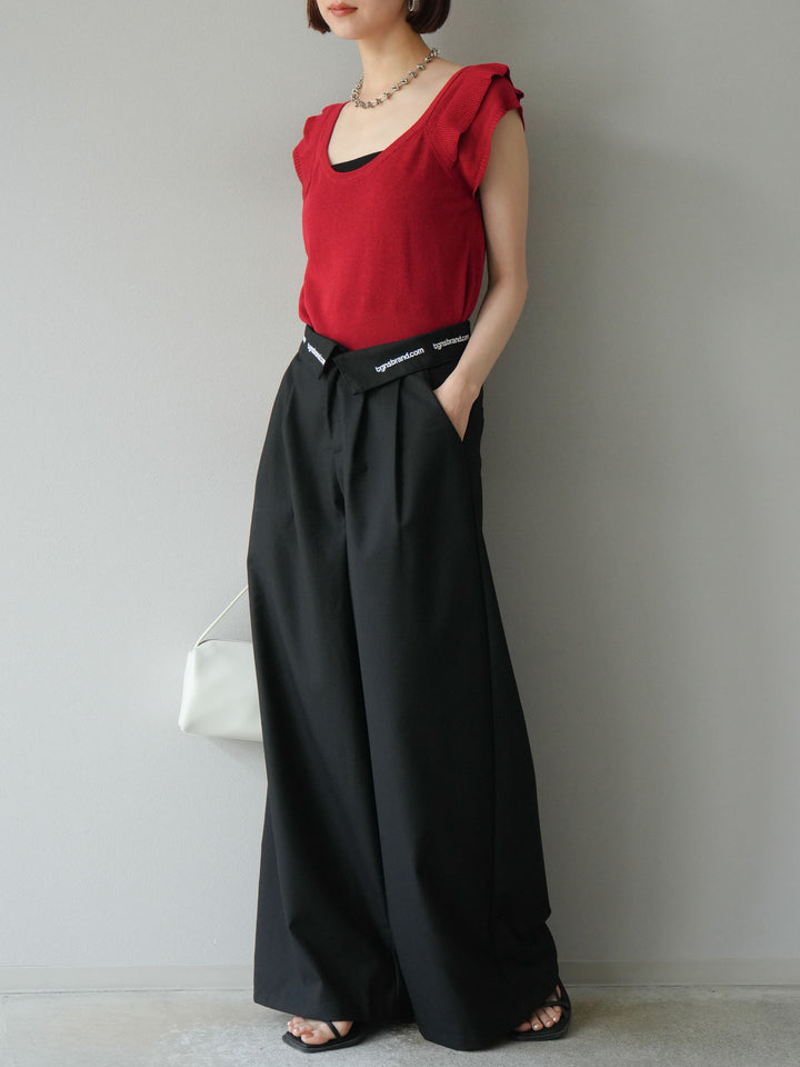 [予約]ウエスト折り返しロゴタックワイドパンツ/ブラック