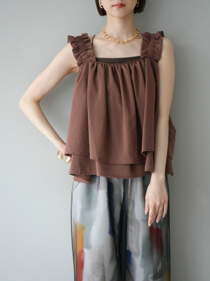 [SET]ギャザーショルダーフレアタンクトップ+選べるアクセセット(2set)