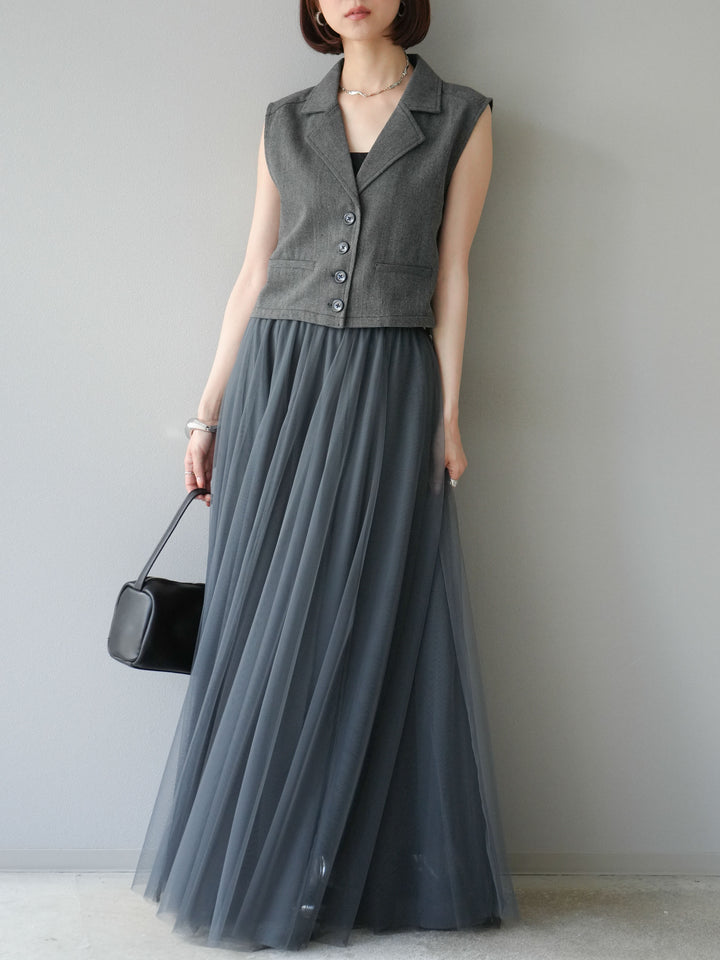 [予約]チュールボリュームスカート/グレー