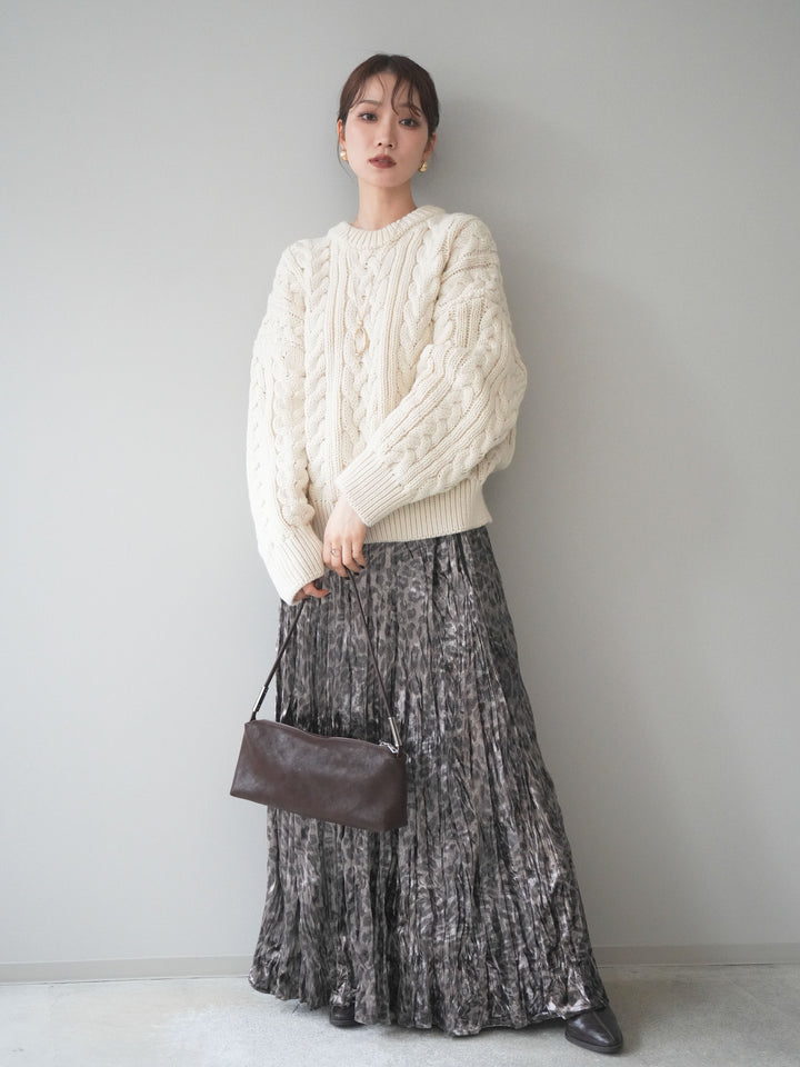 [予約]レオパードベロアワッシャーロングスカート/gray