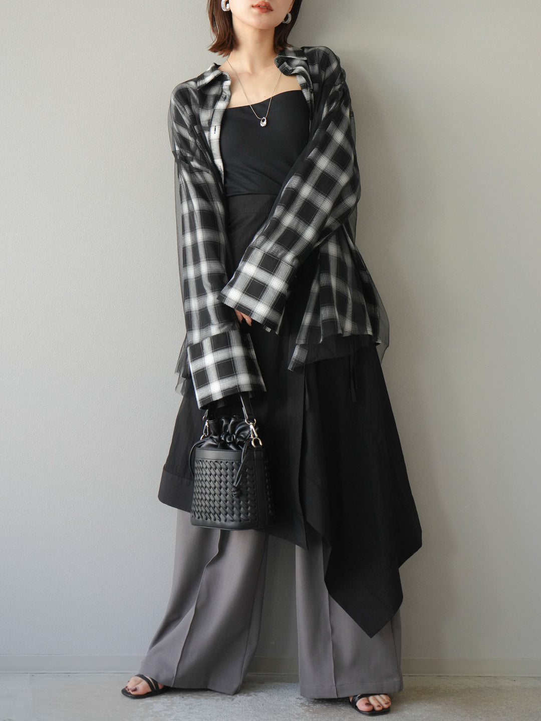 [予約]アシンメトリーレイヤードスカート/ブラック