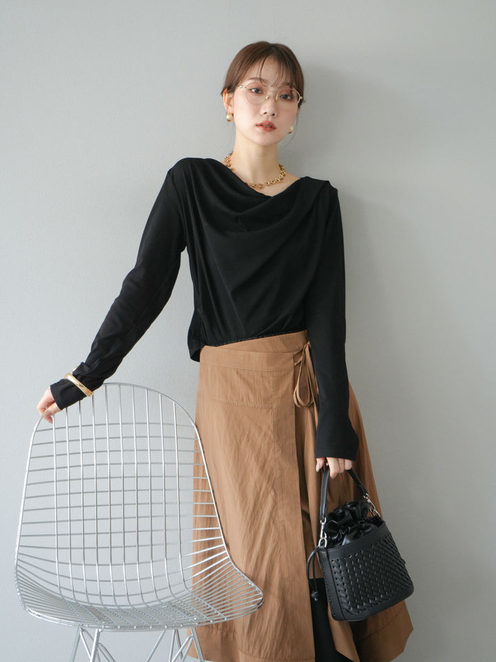 [予約]ドレープデザインカットソー/ブラック