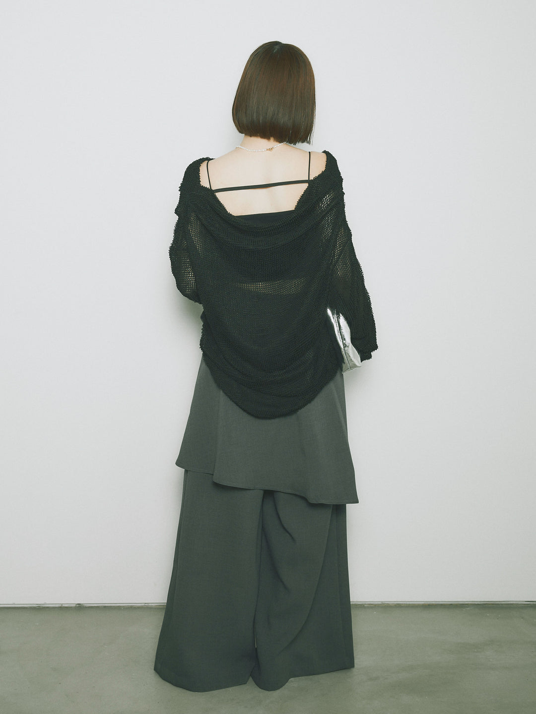 [SET] 後背垂墜網眼套頭衫+亞麻觸感裹身寬褲（2件套）