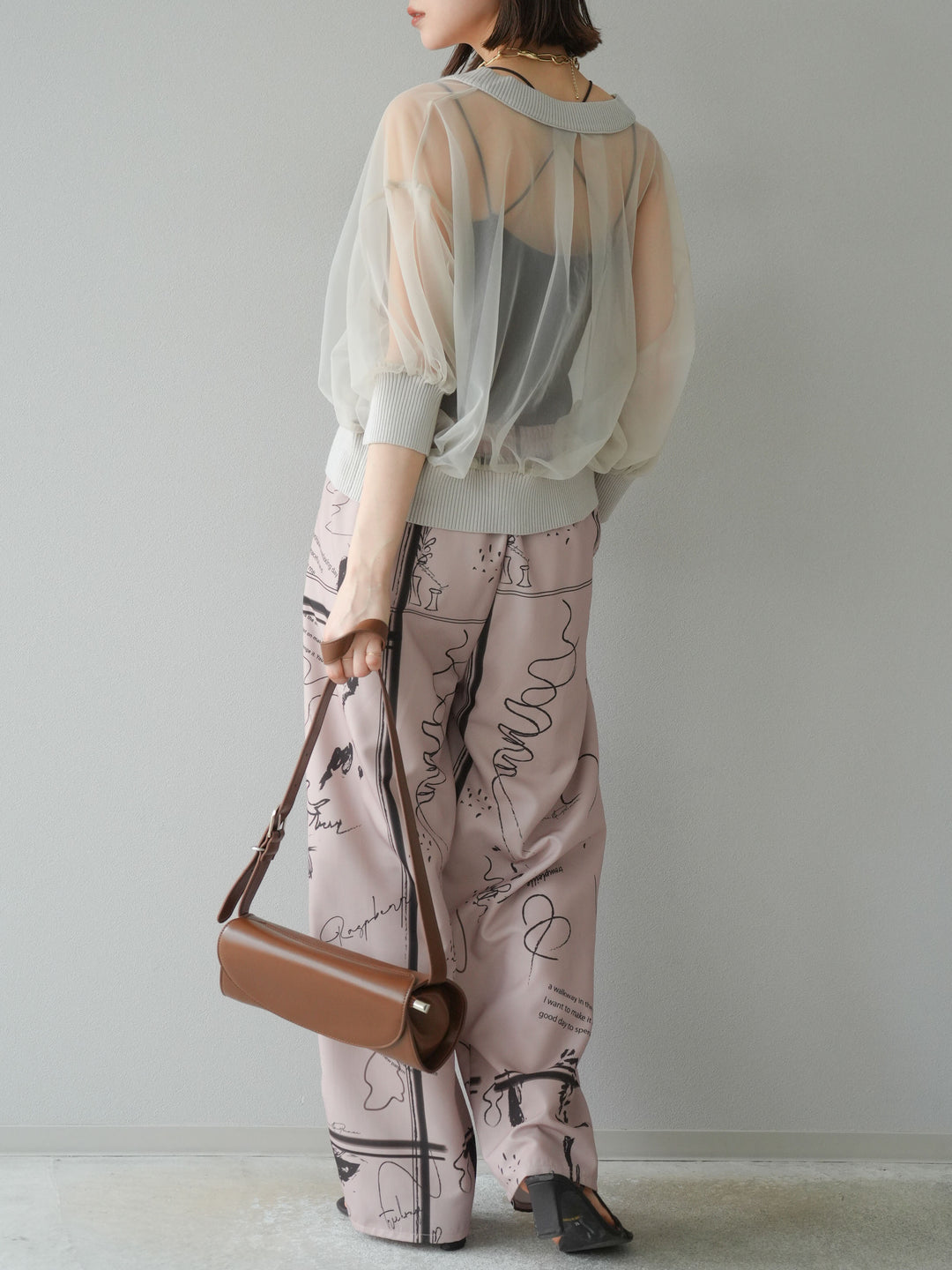 【預購】彩繪褶襉褲/米色