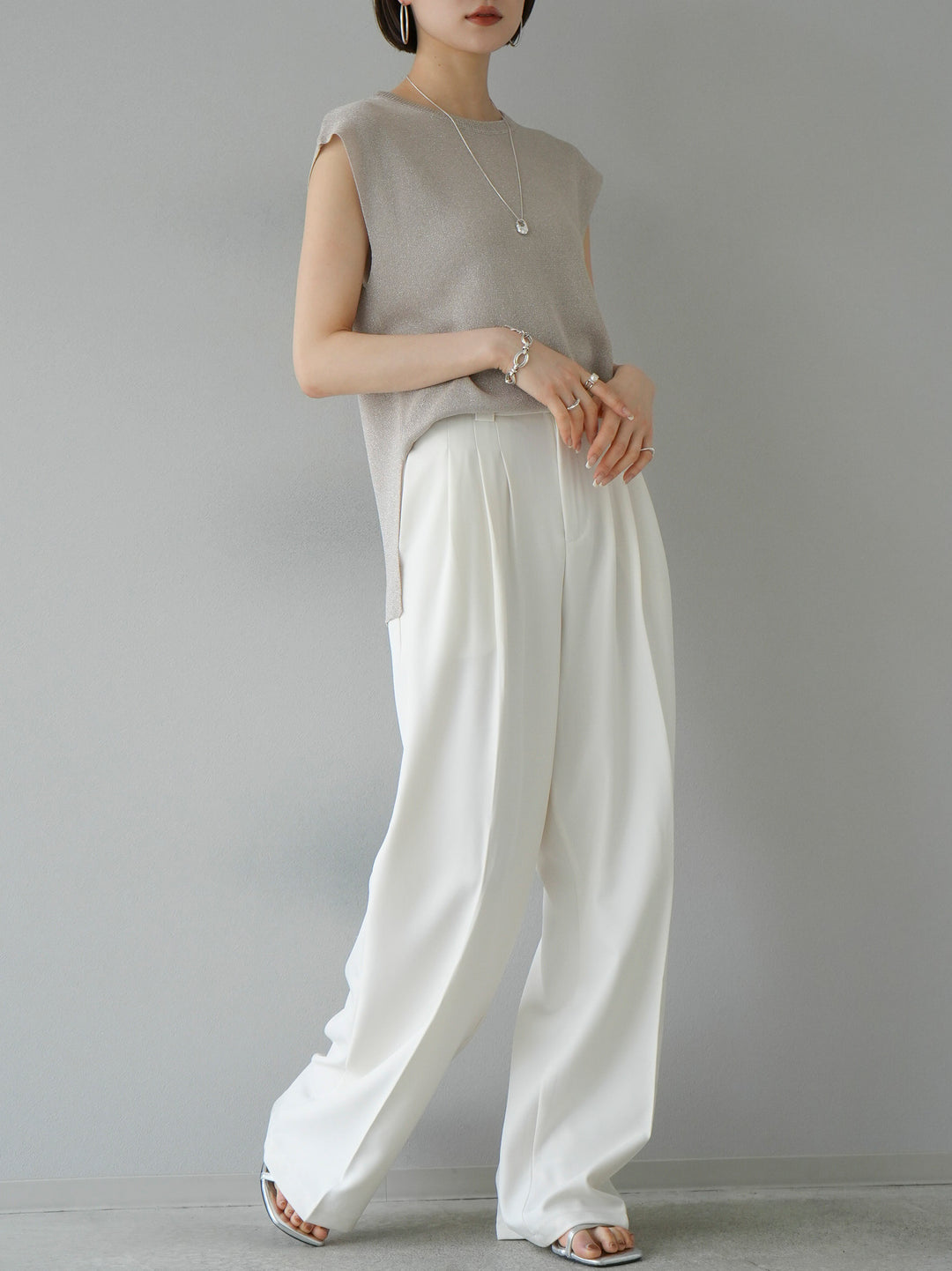 [Pre-order] 3-pleat wide pants/ivory