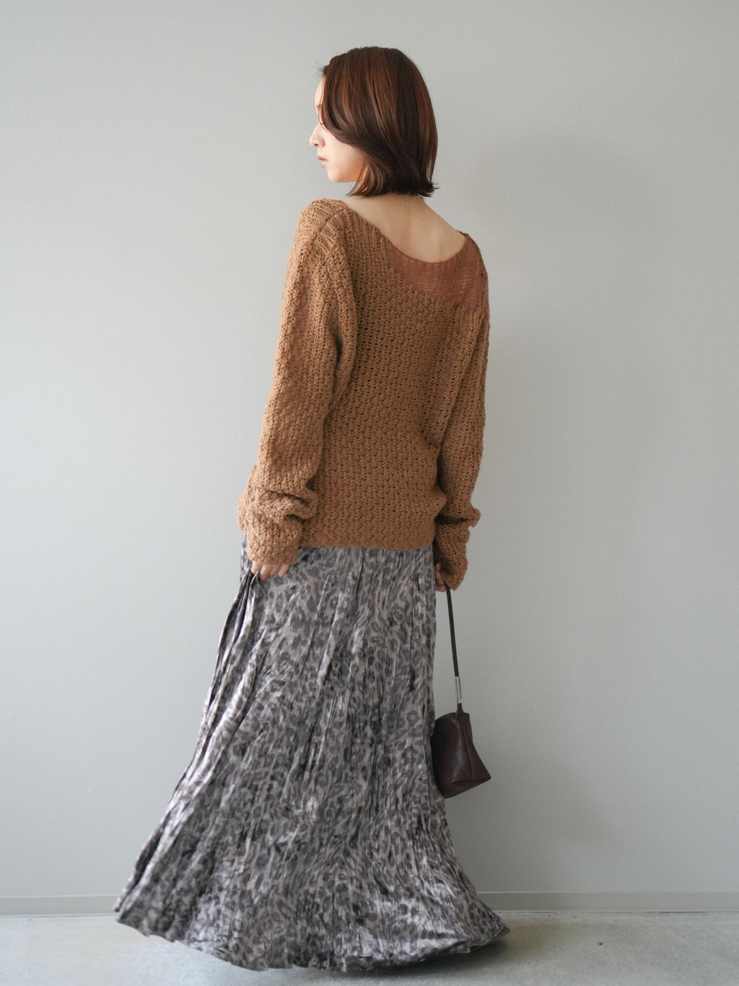 [予約]レオパードベロアワッシャーロングスカート/gray