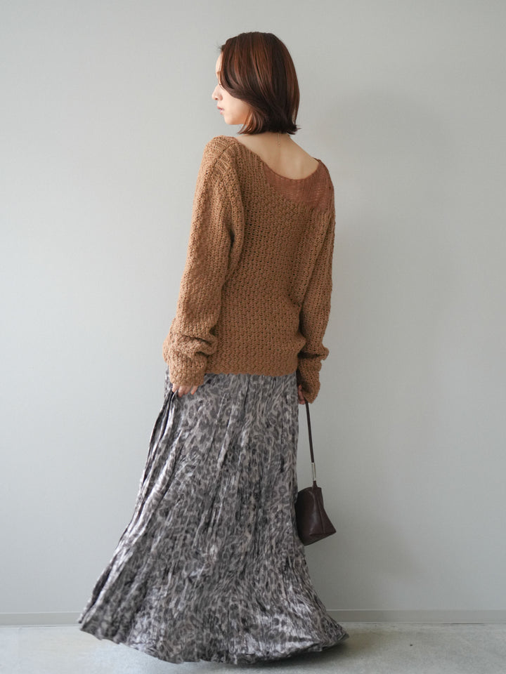 [予約]レオパードベロアワッシャーロングスカート/gray
