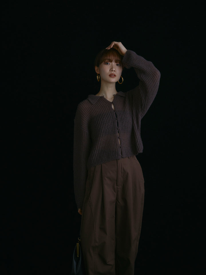[予約]起毛片畦編みシアーポロニット/ブラウン