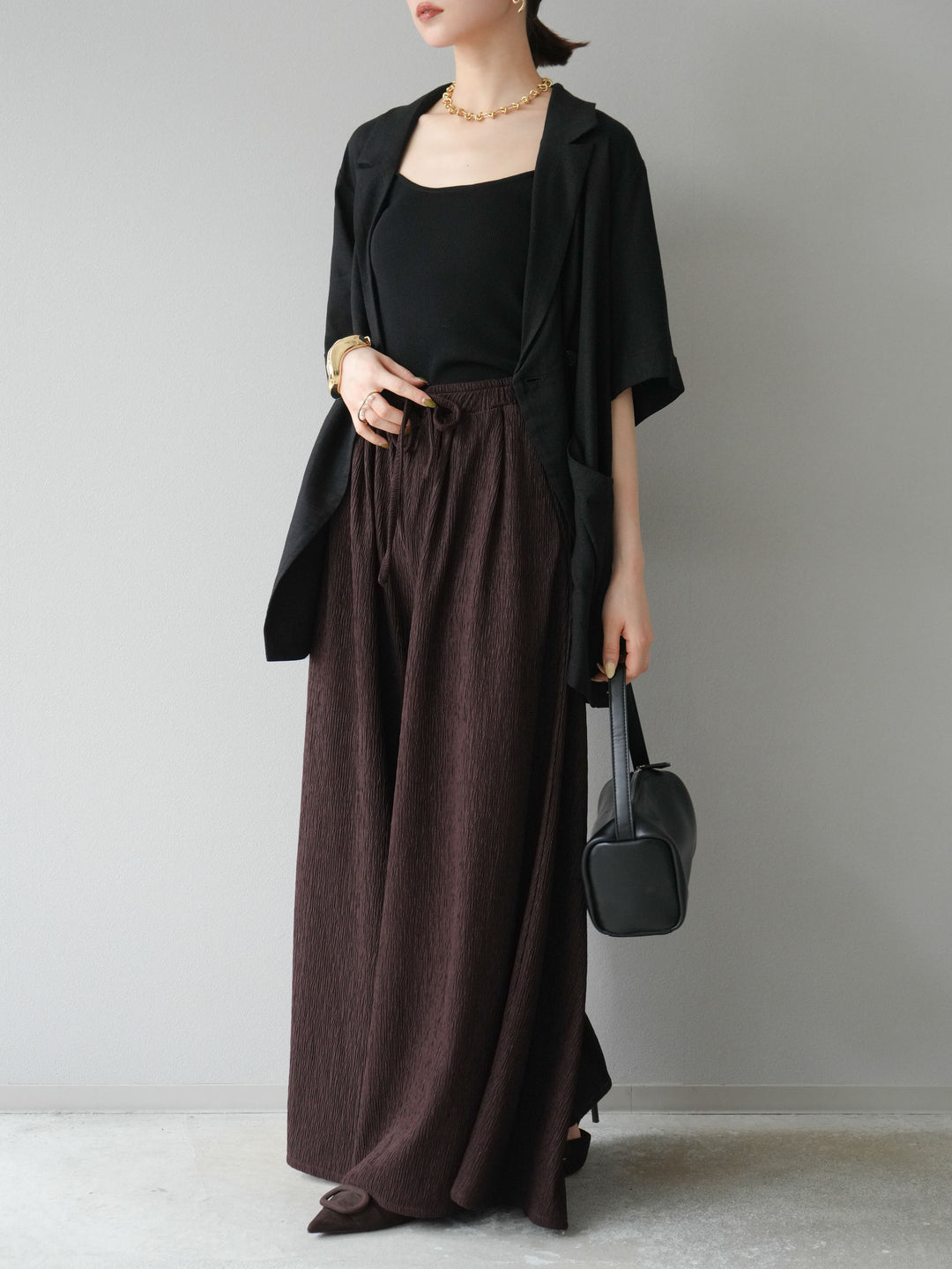 [予約]楊柳バギーパンツ/ブラウン