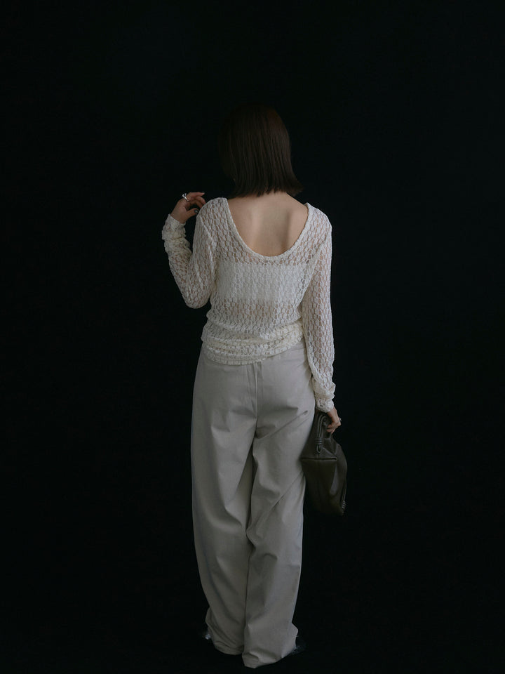 【Allure】[SET]バックラウンドレーストップス+タフタワイドカーブパンツ(2set)