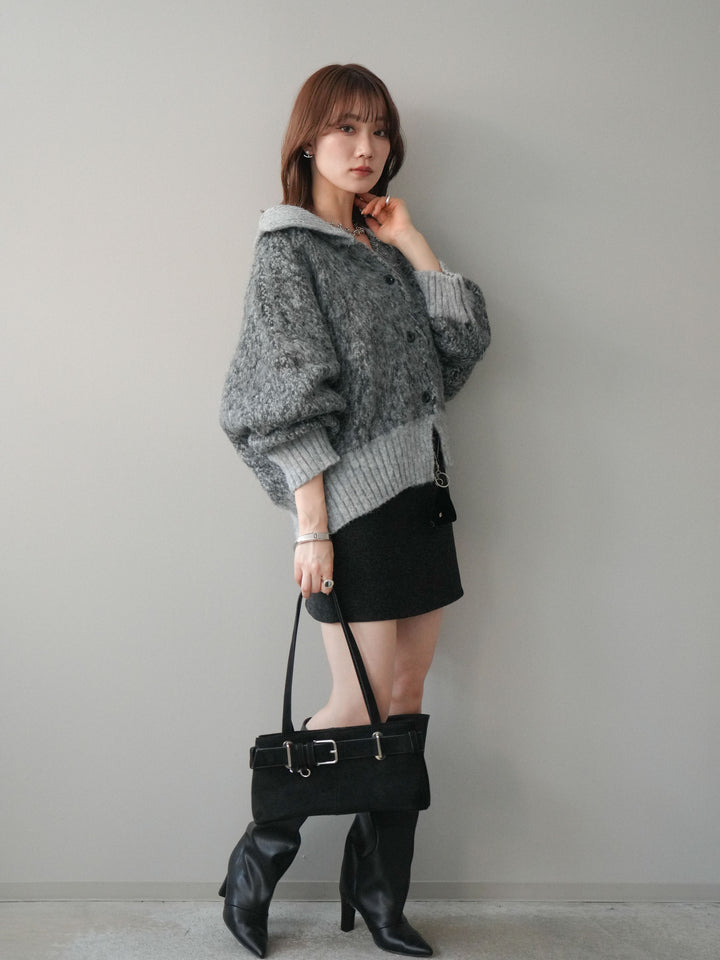 [予約]ウールタッチベルト付ミニスカート/black