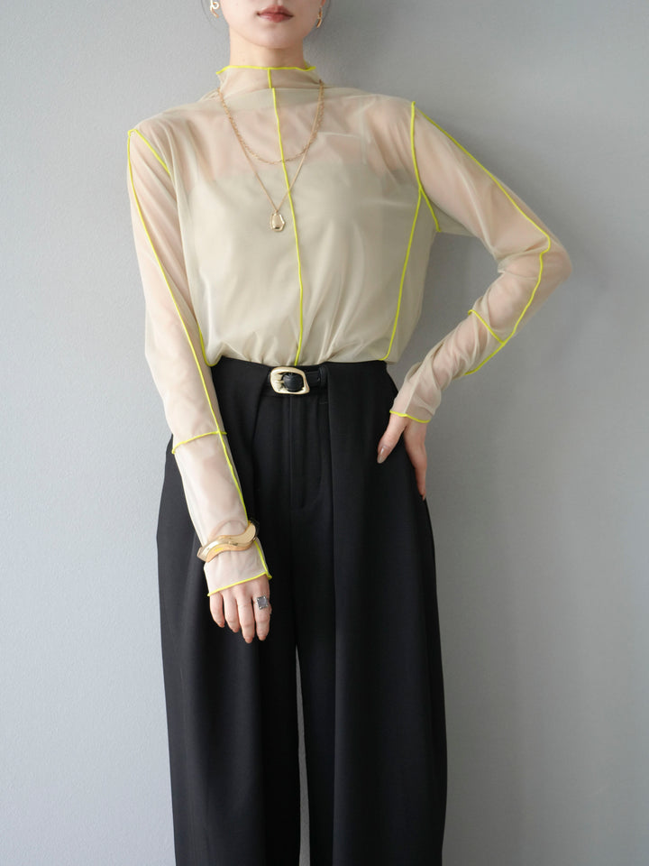 [予約]シアーパイピングカットソー/ピスタチオ×イエロー