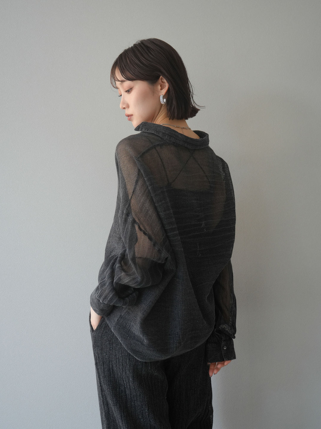 [予約]コットンラメメッシュオーバーシャツ/グレー