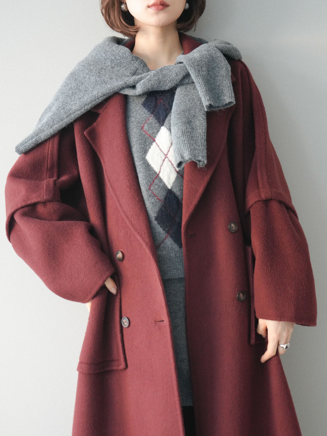 [20%オフ]カシミヤ100%ダブルブレストロングコート/red