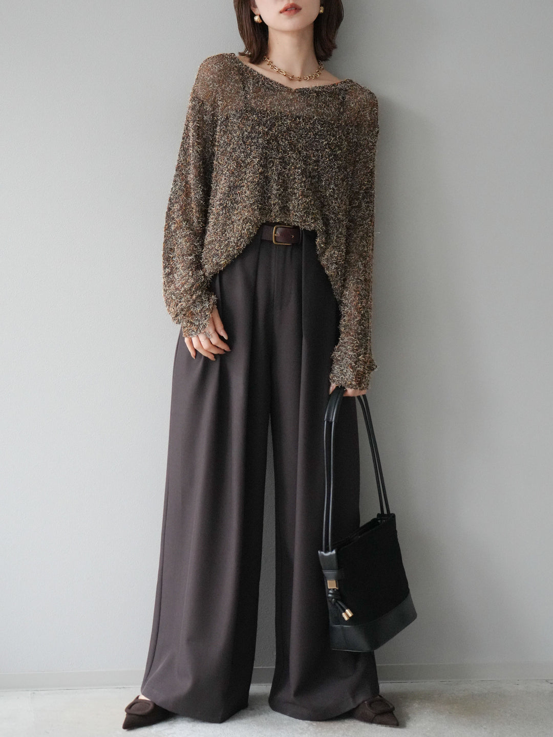 [予約]ミックステープヤーンVネックプルオーバー/オレンジ